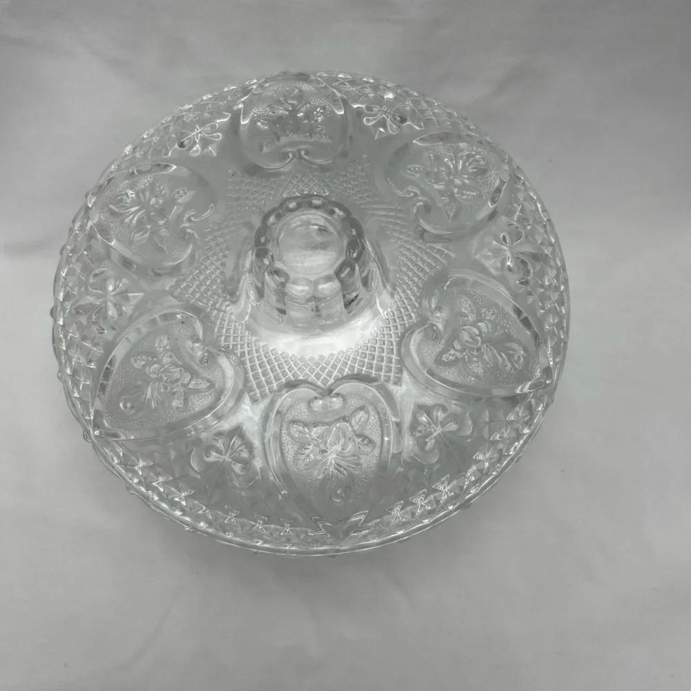 Vintage Pressed Malaysia Glass Candy Dish with Lid Heart Rose Design